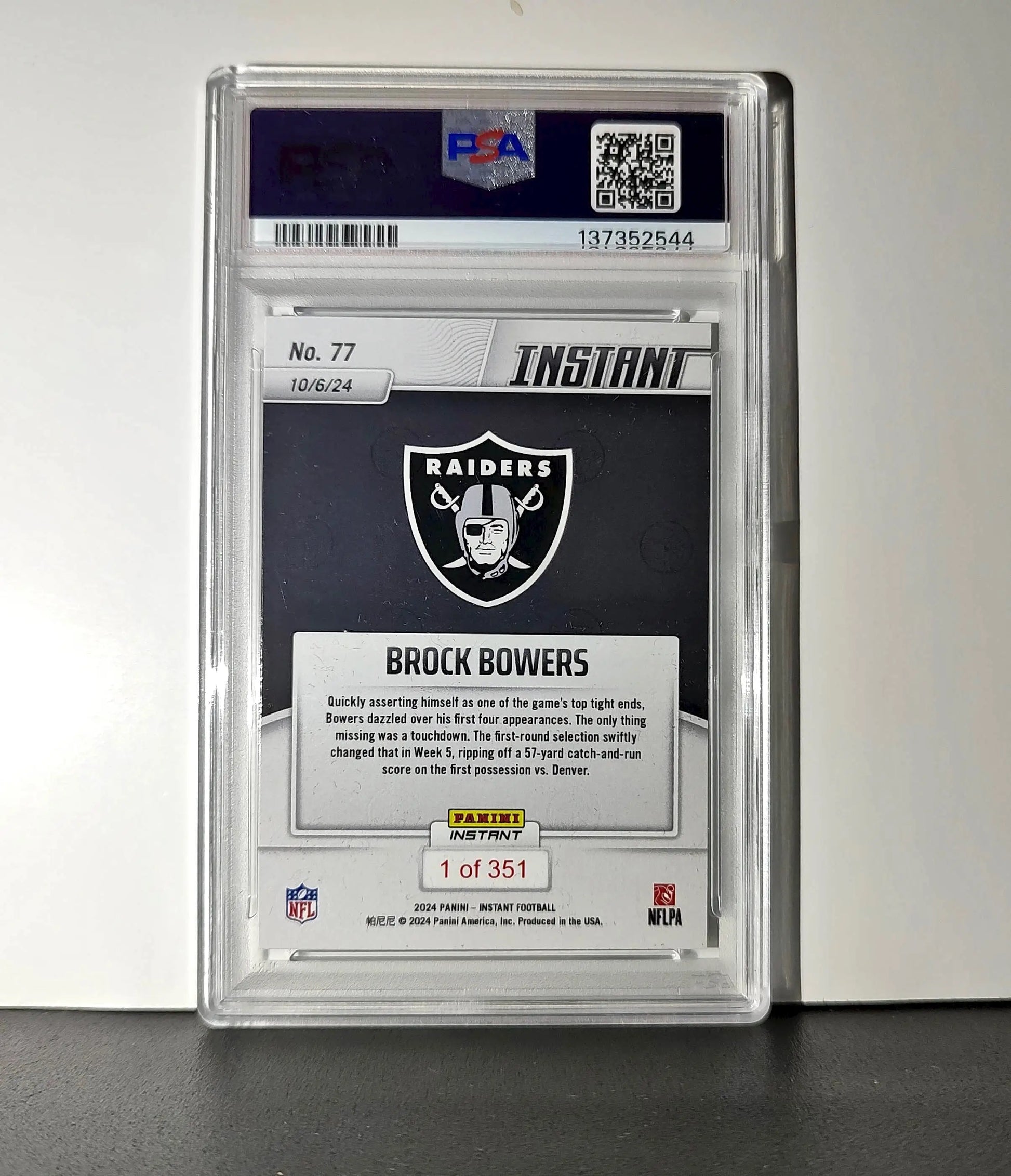 Brock Bowers Rookie 2024 Panini Instant NFL #77 PSA 10 Gem Mint