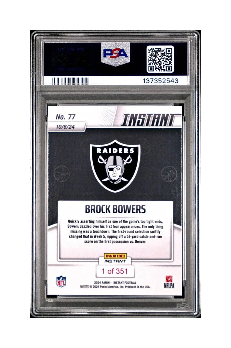 Brock Bowers Rookie 2024 Panini Instant NFL #77 PSA 8 NM-MT - Football Card Single