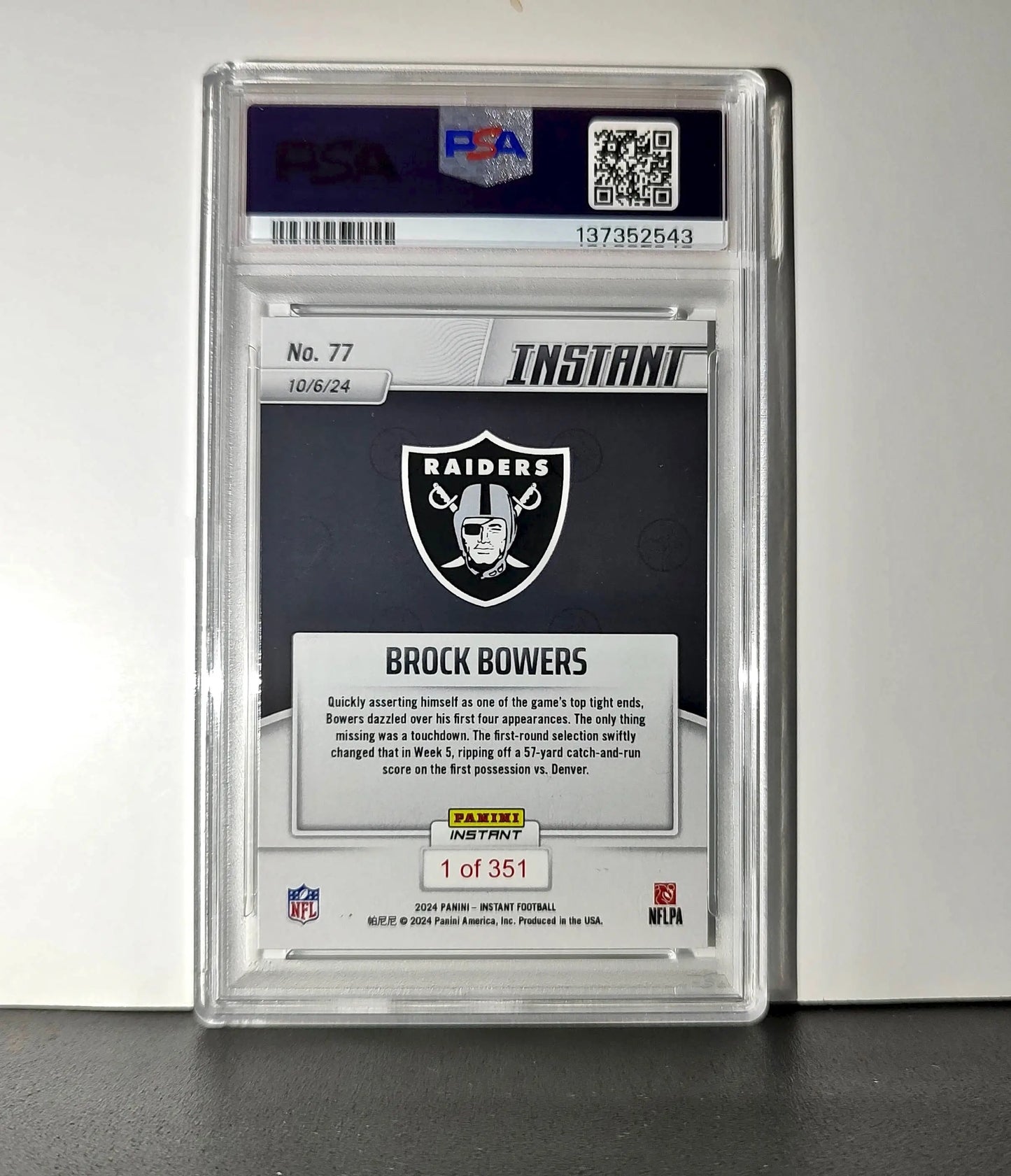Brock Bowers Rookie 2024 Panini Instant NFL #77 PSA 8 NM-MT - Football Card Single