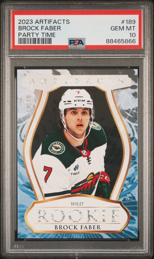 Brock Faber 2023 Upper Deck Artifacts Party Time #10/10 PSA 10 Gem Mint - Hockey Card Single