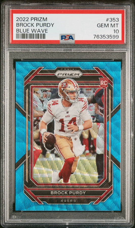 Brock Purdy 2022 Prizm #353 Blue Wave #22/199 PSA 10 Gem Mint - Football Card Single