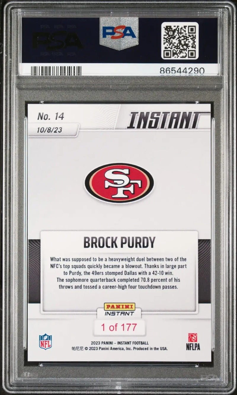 Brock Purdy 2023 Panini NFL #14 Football Card San Francisco 49ers PSA 9 Mint - Football Card Single