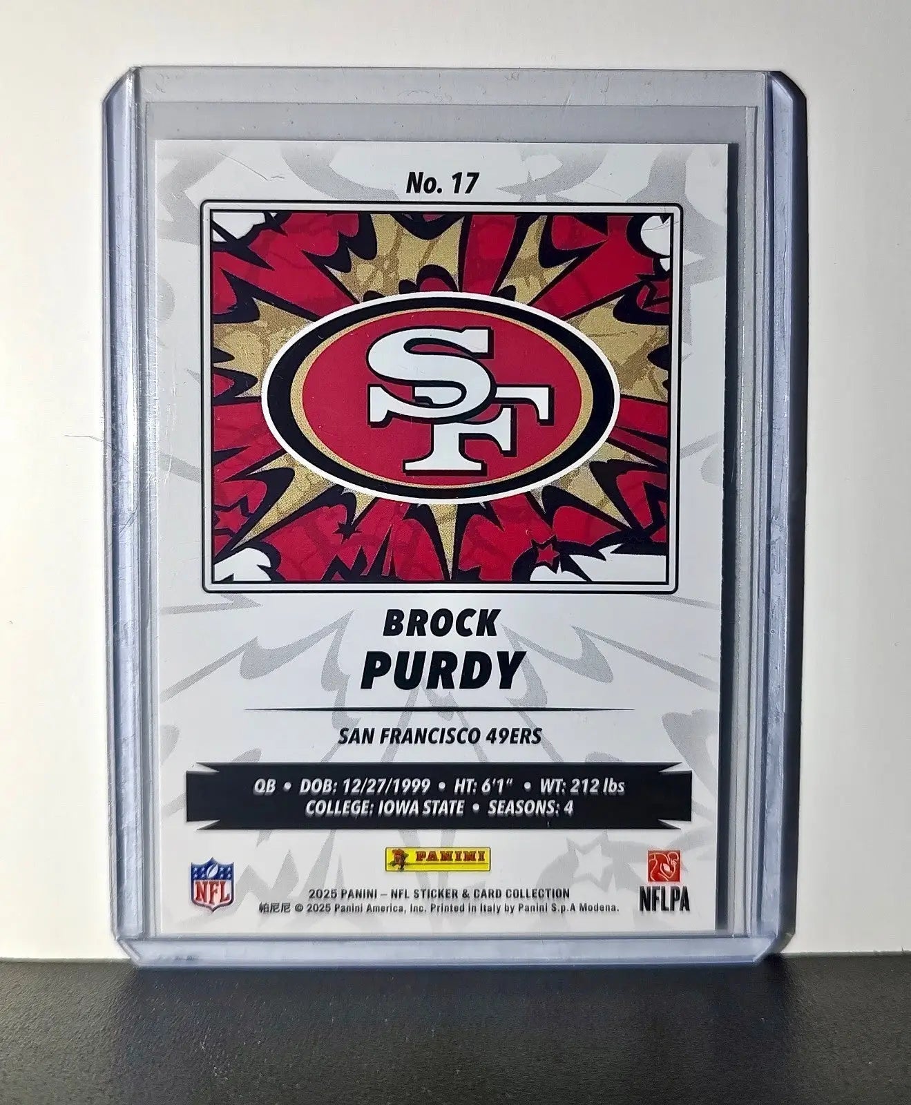 Brock Purdy 2025 Panini NFL #17 Foil Sticker Card San Francisco 49ers