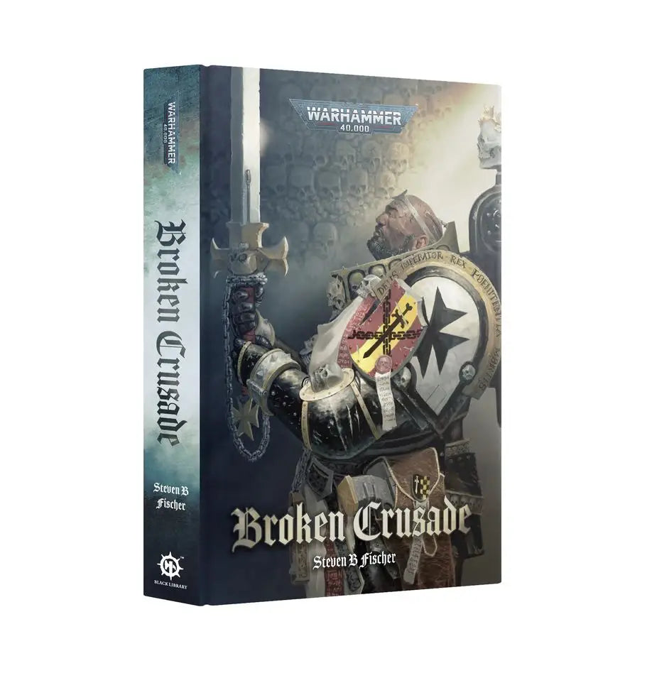 Hardcover Broken Crusade book with fantasy warrior cover featuring Black Templars and warp storm