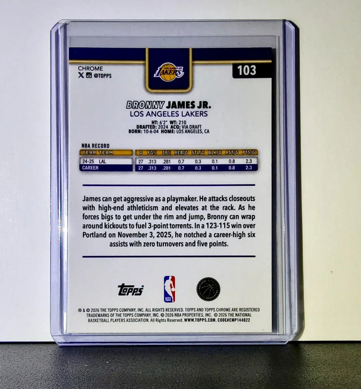 Bronny James Jr. 2025-26 NBA Topps Chrome Update Red White & Blue Refractor #103 - Basketball Card Single