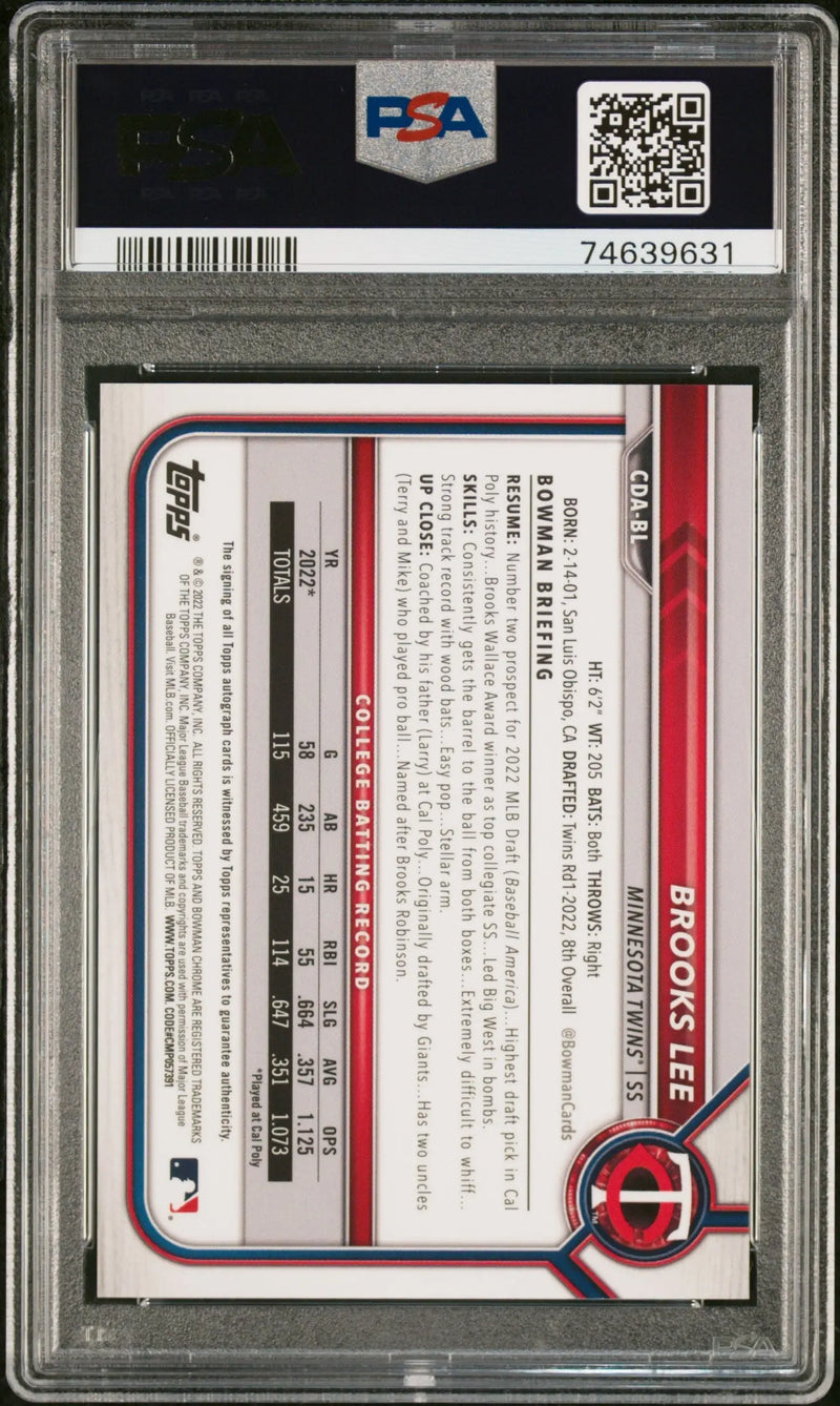 Graded Brooks Lee 2022 Bowman Chrome Draft Green Refractor Auto PSA 10 Gem Mint