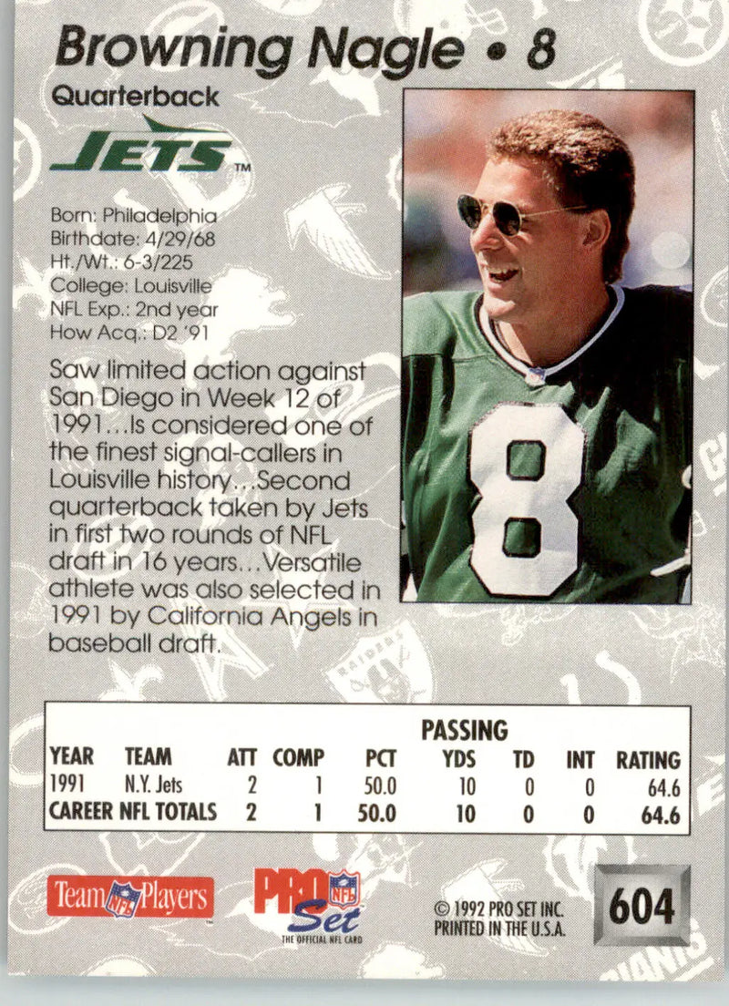 Browning Nagle - 1992 Pro Set - #604 - Football - Football Card Single