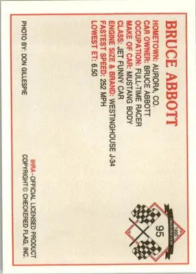 Bruce Abbott - 1990 Checkered Flag IHRA - #95 - Racing - Racing Card Single