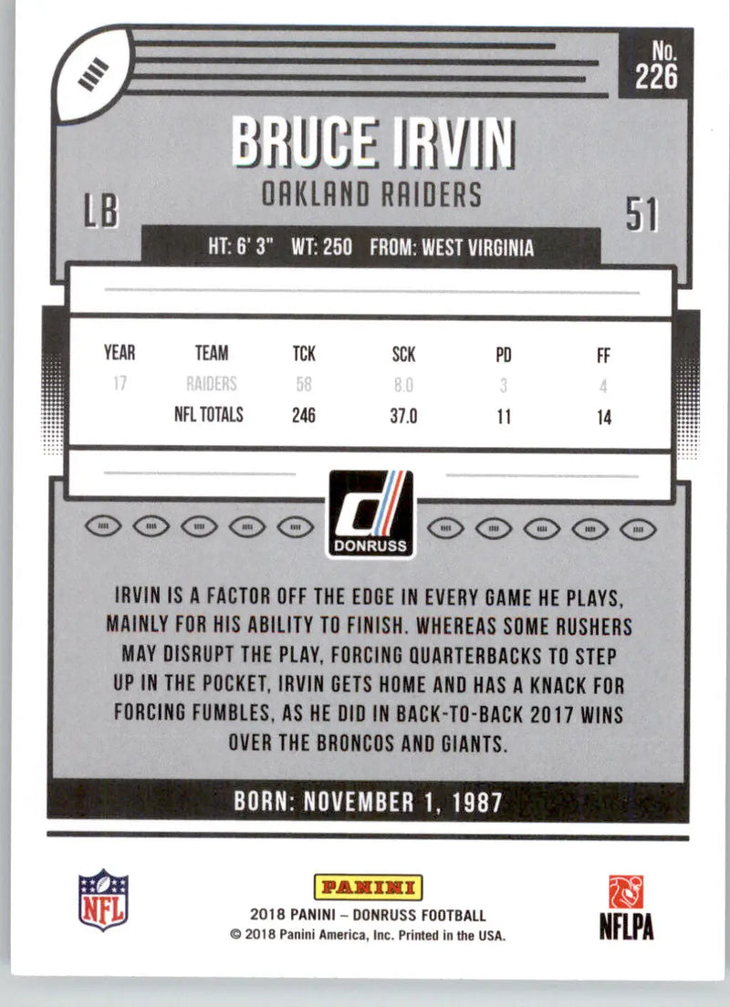 Bruce Irvin - 2018 Donruss - #226 - Football - Football Card Single