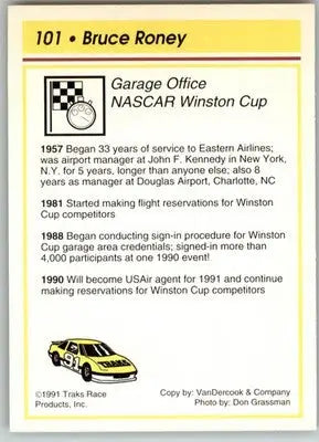 Bruce Roney - 1991 Traks - #101 - RC Racing - Racing Card Single