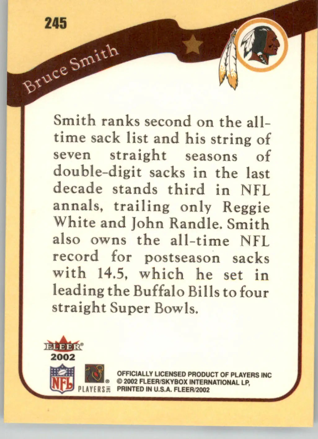 Bruce Smith - 2002 Fleer - #245 - Football - Football Card Single