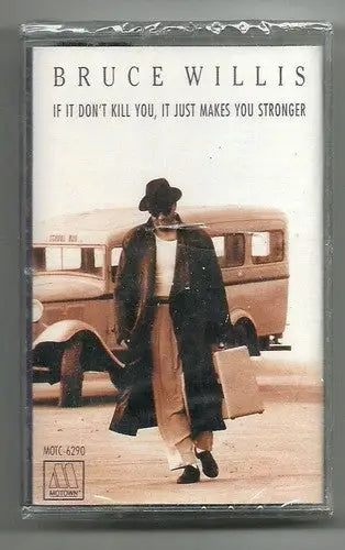Bruce Willis stronger cassette tape from store shelf pulls displayed on a shelf