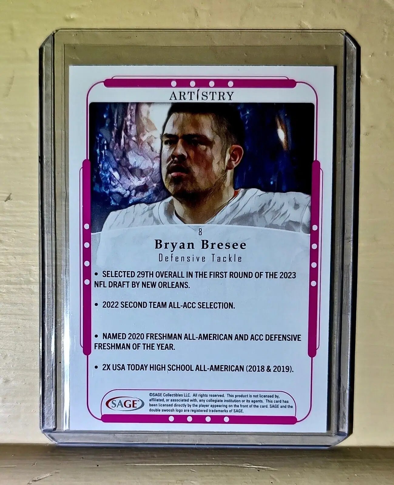 Bryan Bresee 2023 SAGE NFL Artistry Football #8 Card - Football Card Single