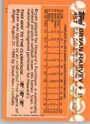 Bryan Harvey - 1988 Topps Traded - #45T - AUTO Baseball - Baseball Card Single