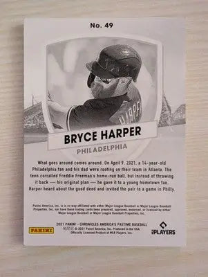 Bryce Harper - 2021 Panini Chronicles - #49 - Thick Stock Baseball - Baseball Card Single