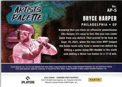 Bryce Harper - 2022 Panini Diamond Kings - #AP-5 - Artist’s Palette Baseball - Baseball Card Single