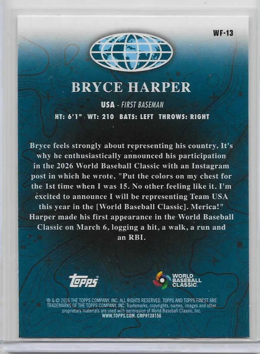 Bryce Harper 2026 Topps Finest #WF-13 Worlds Finest USA Phillies (1401) - Baseball Card Single