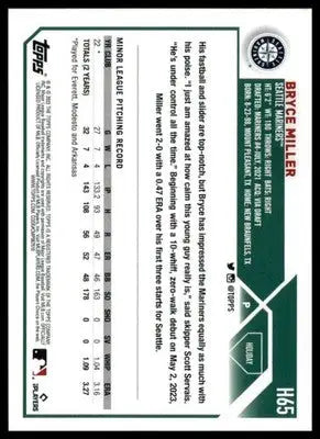 Bryce Miller 2023 Topps Holiday Metallic #H65 Seattle Mariners - Baseball Card Single