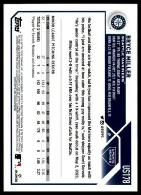 Bryce Miller Rookie 2023 Topps Update #US178 Seattle Mariners - Baseball Card Single