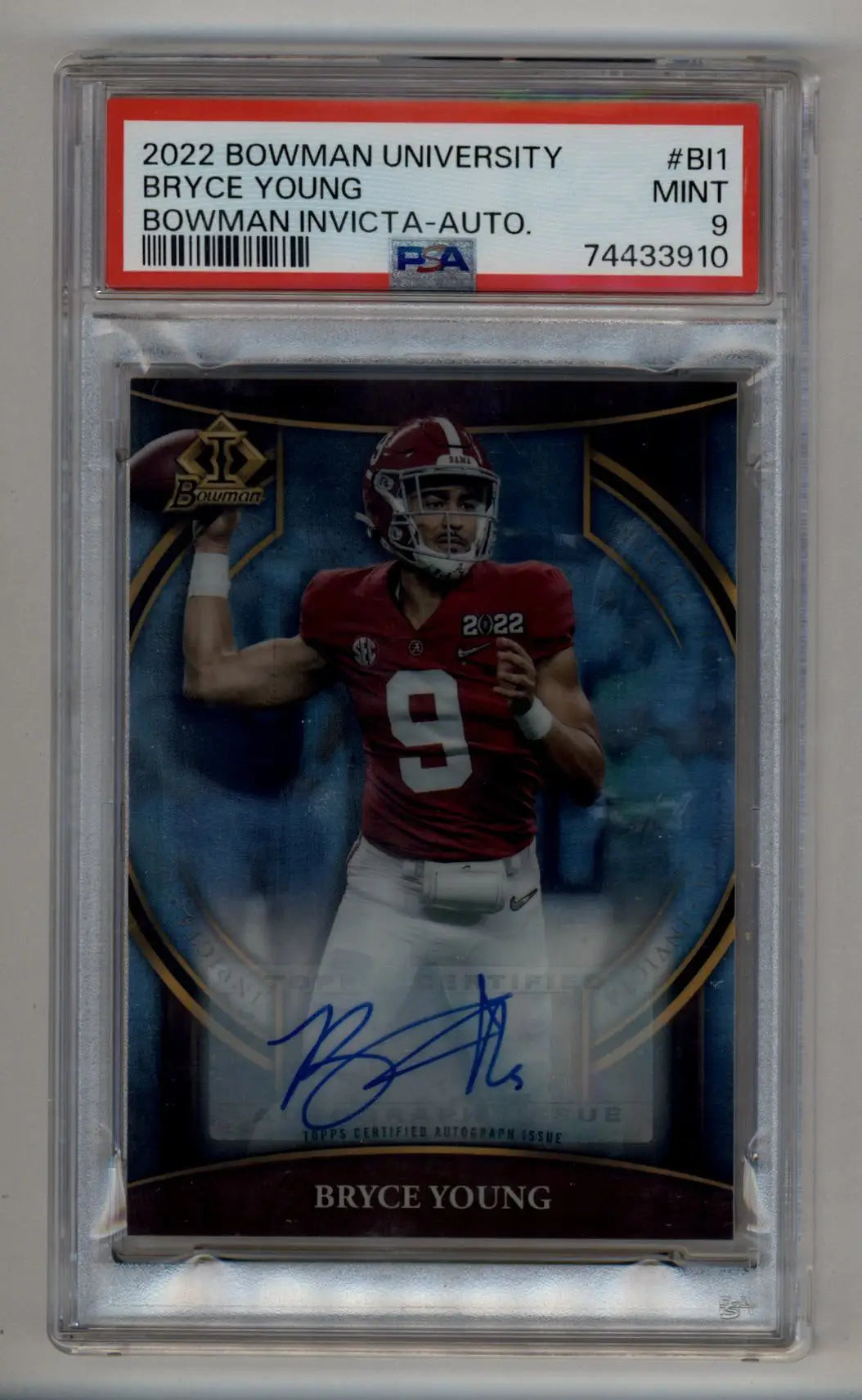 Bryce Young 2022 Bowman University Bowman Invicta Auto 42/99 PSA 9 Mint - Football Card Single