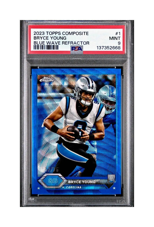 Bryce Young 2023 Topps Chrome 57/75 #1 Blue Wave Refractors PSA 9 Mint - Football Card Single