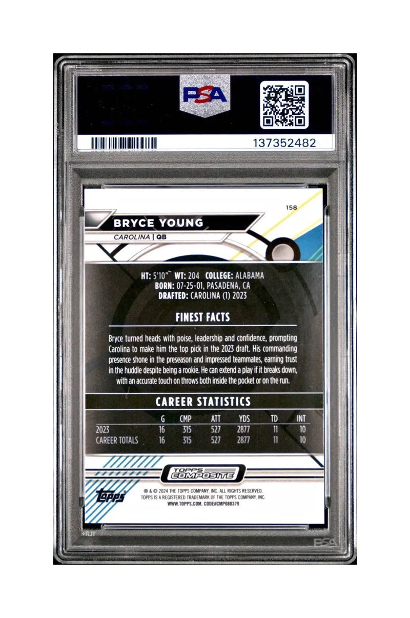 Bryce Young 2023 Topps Finest #158 Rookie Purple Refractor 016/250 PSA 9 Mint - Football Card Single