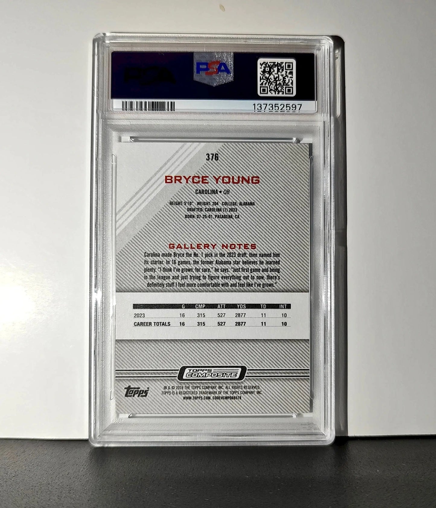 Bryce Young 2023 Topps Gallery #376 Card Carolina Panthers PSA 10 Gem Mint