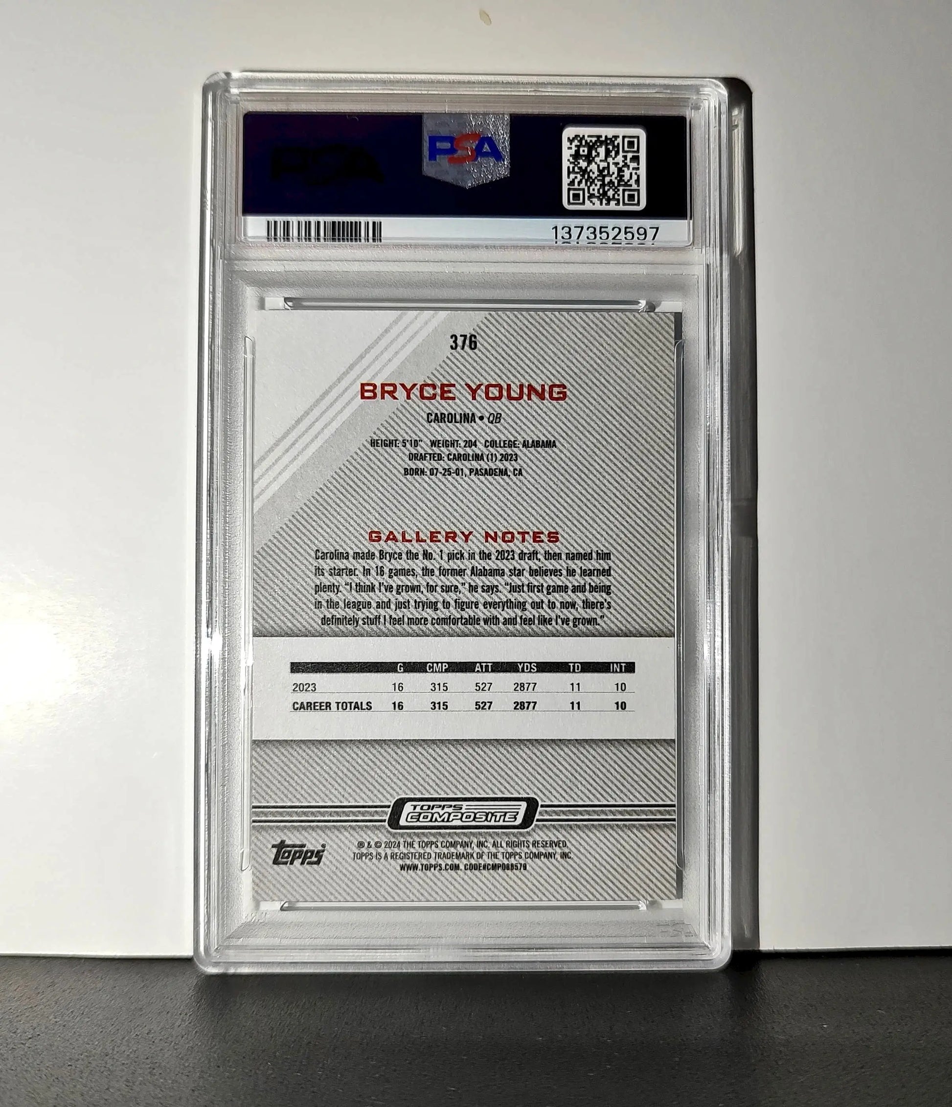 Bryce Young 2023 Topps Gallery #376 Card Carolina Panthers PSA 10 Gem Mint