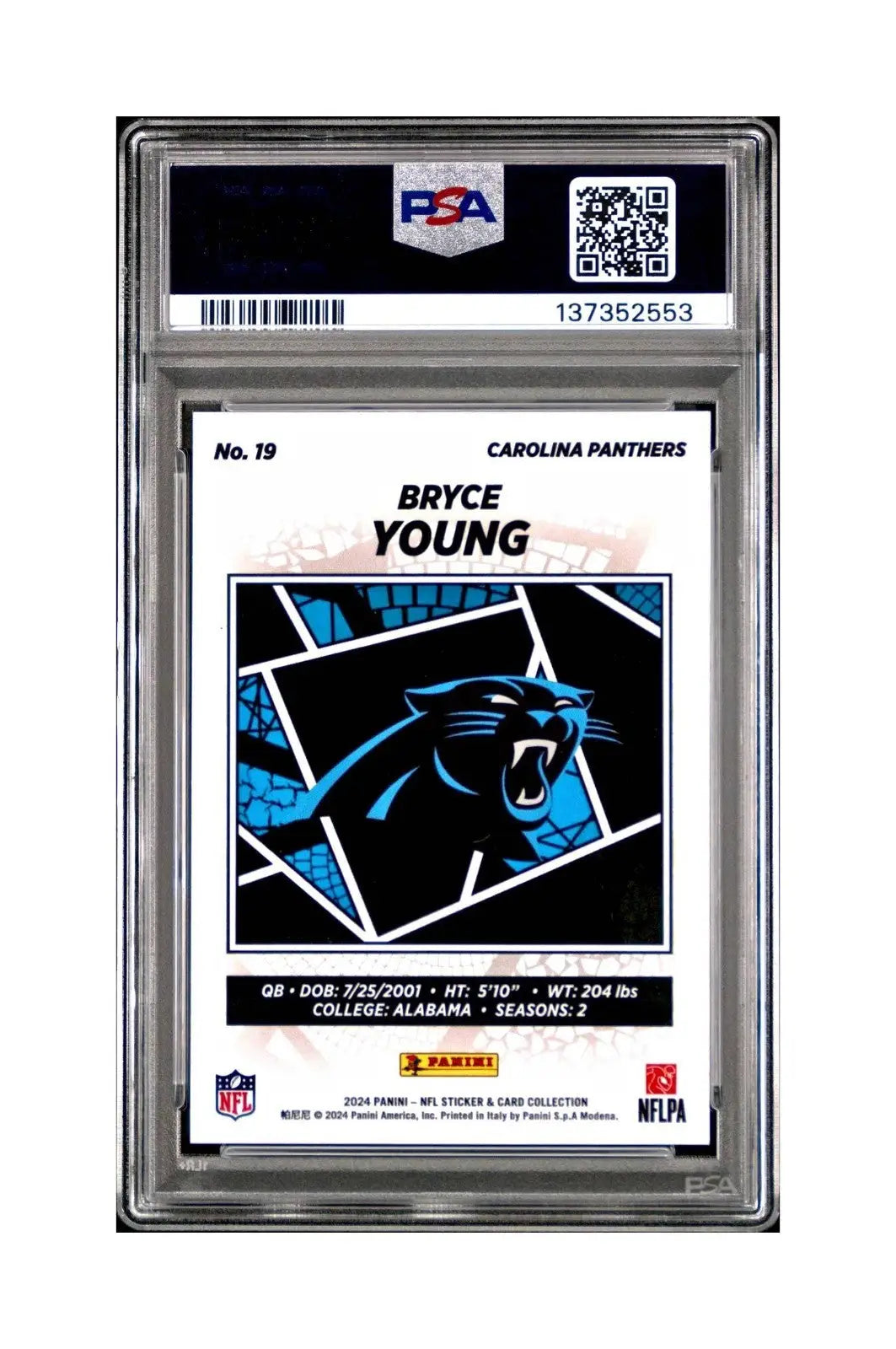 Bryce Young 2024 Panini Sticker Collection 152/299 #19 Red Foil PSA 9 Mint - Football Card Single