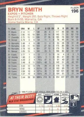 Bryn Smith - 1988 Fleer - #196 - Glossy Baseball - Baseball Card Single