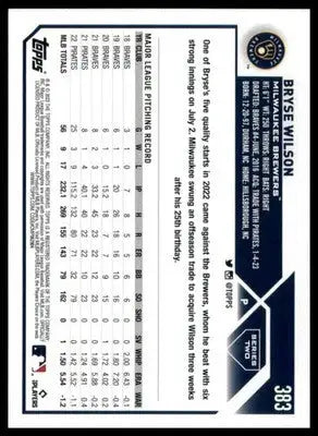 Bryse Wilson 2023 Topps #383 Milwaukee Brewers - Baseball Card Single