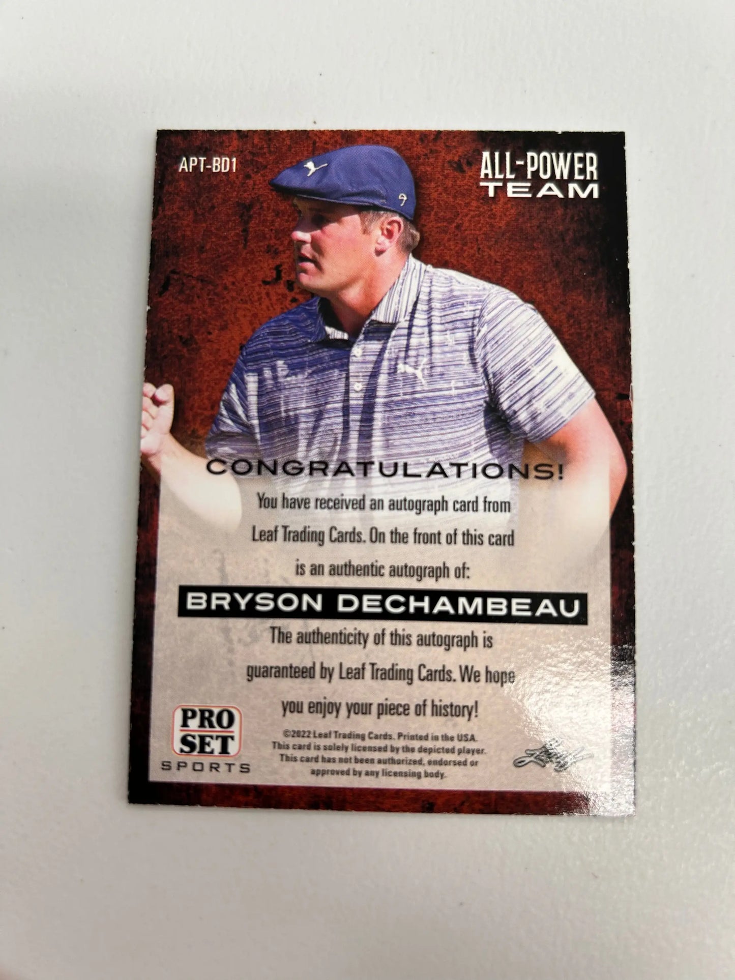 Bryson Dechambeau 2022 Leaf All-Power Team Autograph baseball trading card image