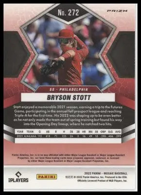 Bryson Stott 2022 Panini Mosaic Pink Camo Mosaic #272 Philadelphia Phillies - Baseball Card Single