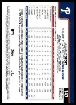 Bryson Stott 2025 Topps #147 Philadelphia Phillies - Baseball Card Single