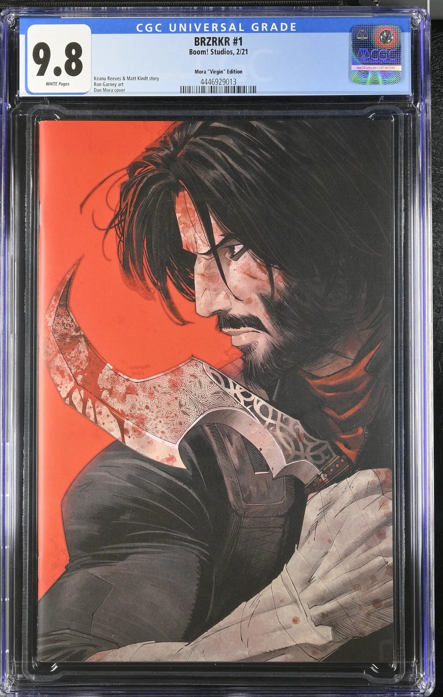 CGC graded 9.8 BRZRKR #1 comic book with striking black and red cover art