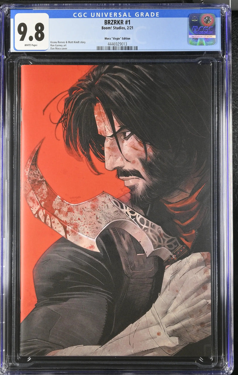 CGC graded 9.8 BRZRKR #1 comic book with striking black and red cover art