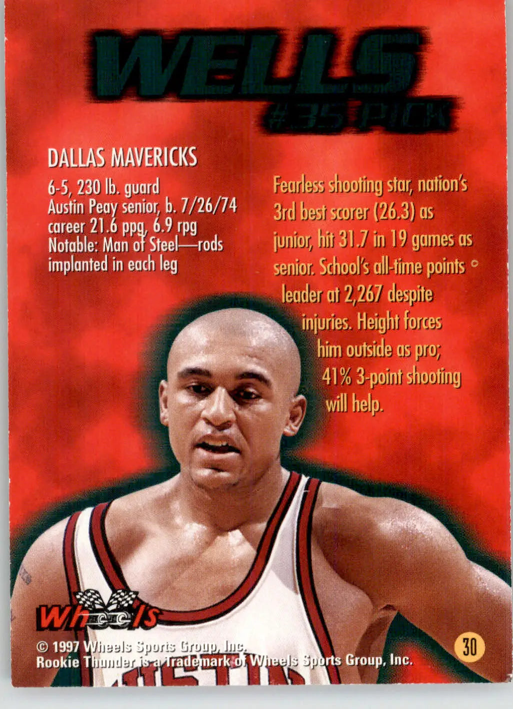 Bubba Wells - 1997 Wheels Rookie Thunder - #30 - Basketball - Basketball Card Single