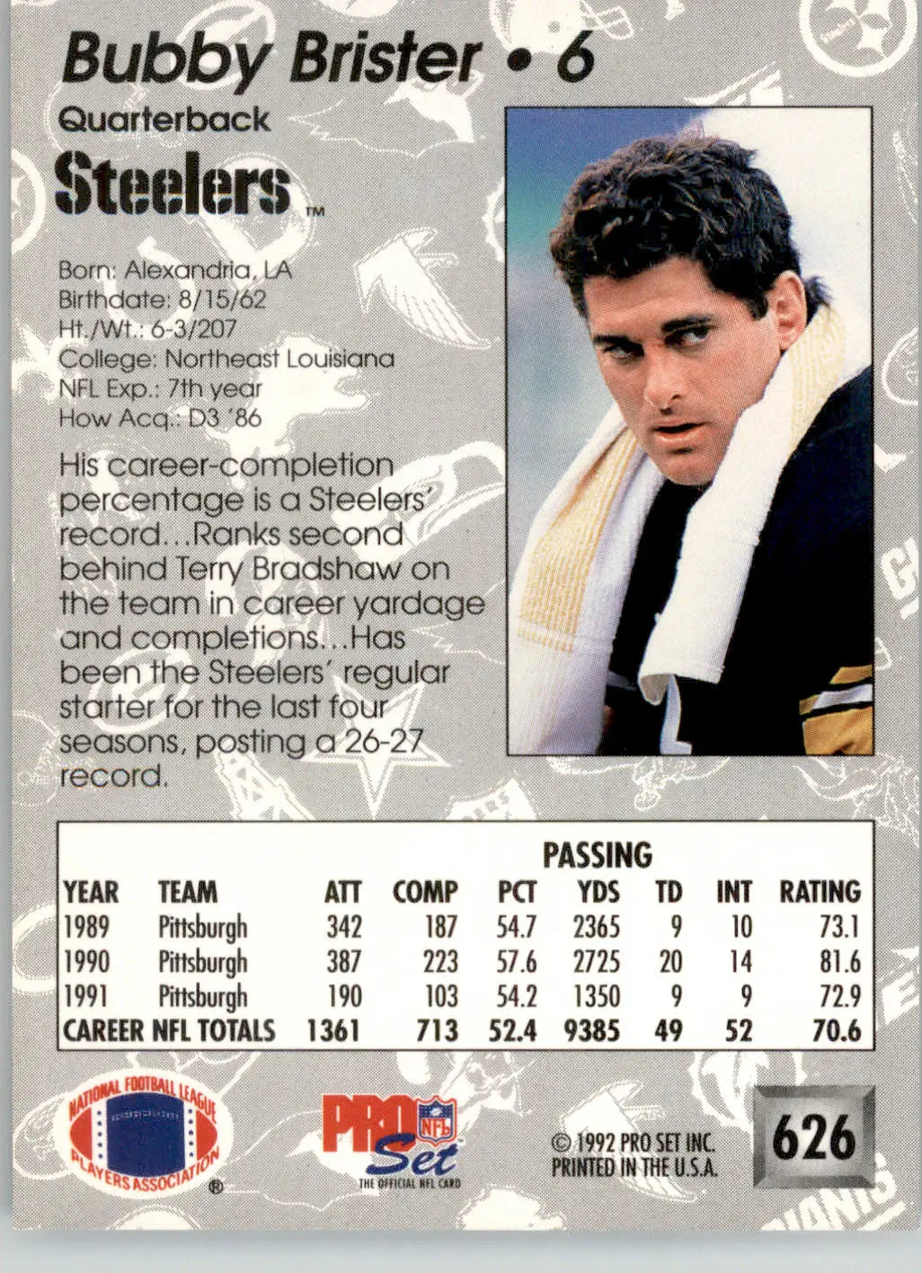 Bubby Brister - 1992 Pro Set - #626 - Football - Football Card Single