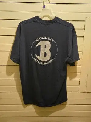 Buchanans Auto Detailing Shirt Mens Navy Short Sleeve Chest Logo Back Print - Apparel