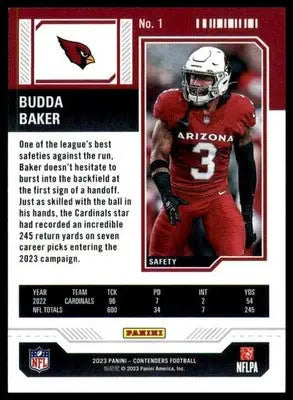 Budda Baker 2023 Panini Contenders #1 Arizona Cardinals