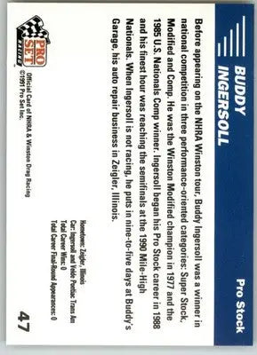 Buddy Ingersoll - 1991 Pro Set NHRA - #47 - Racing - Racing Card Single