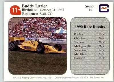 Buddy Lazier - 1991 All World - #11 - Racing - Racing Card Single