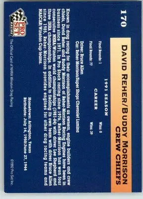 Buddy Morrison / David Reher - 1992 Pro Set NHRA - #170 - Racing - Racing Card Single