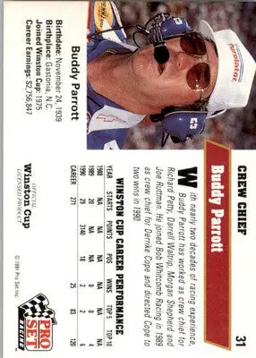 Buddy Parrott - 1991 Pro Set - #31 - Racing - Racing Card Single