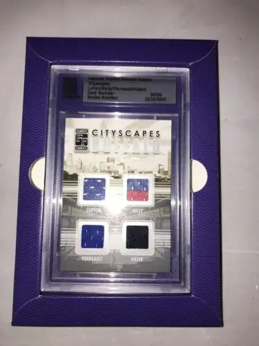 Framed Cityscapes collectible card featuring Buffalo Bills Sabres Jersey Fam Fabrics