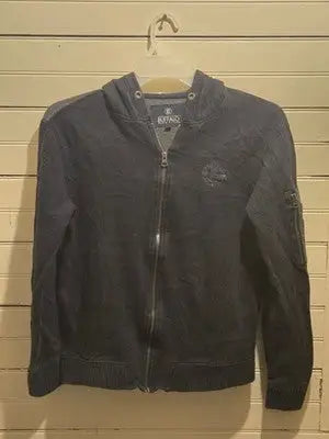 Buffalo David Bitton Hoodie Mens S Navy Gray Zip Front Hooded Sweatshirt Pocket - Apparel
