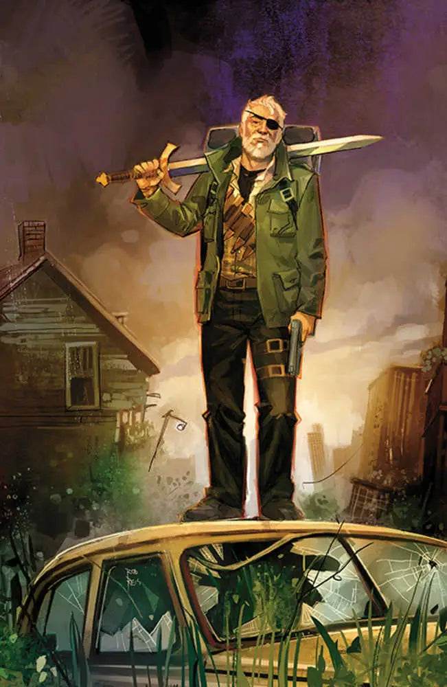 Punk-styled zombie on rusted car with baseball bat in Buffy Last Vampire Slayer #1 cover
