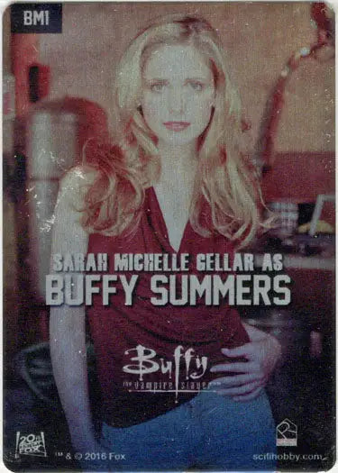 Promotional card of Sarah Michelle Gellar as Buffy Summers in Metal Chase Card BM1