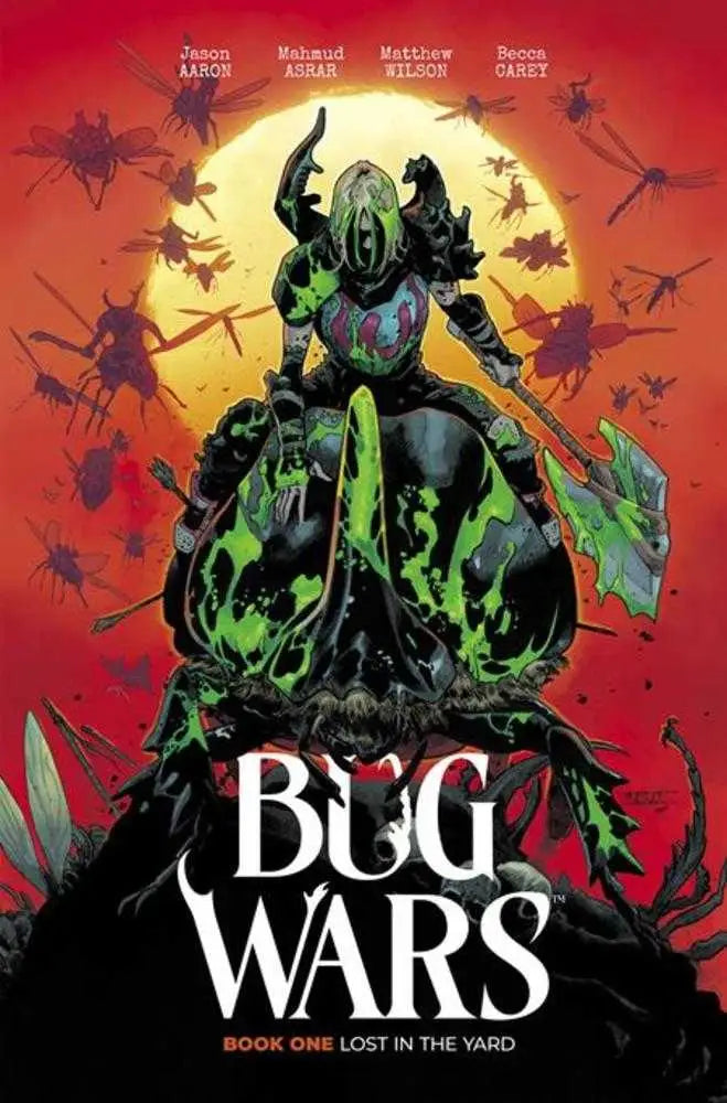 Comic book cover of Bug Wars TPB Volume 01 Lost In The Yard featuring a bug warrior at sunset