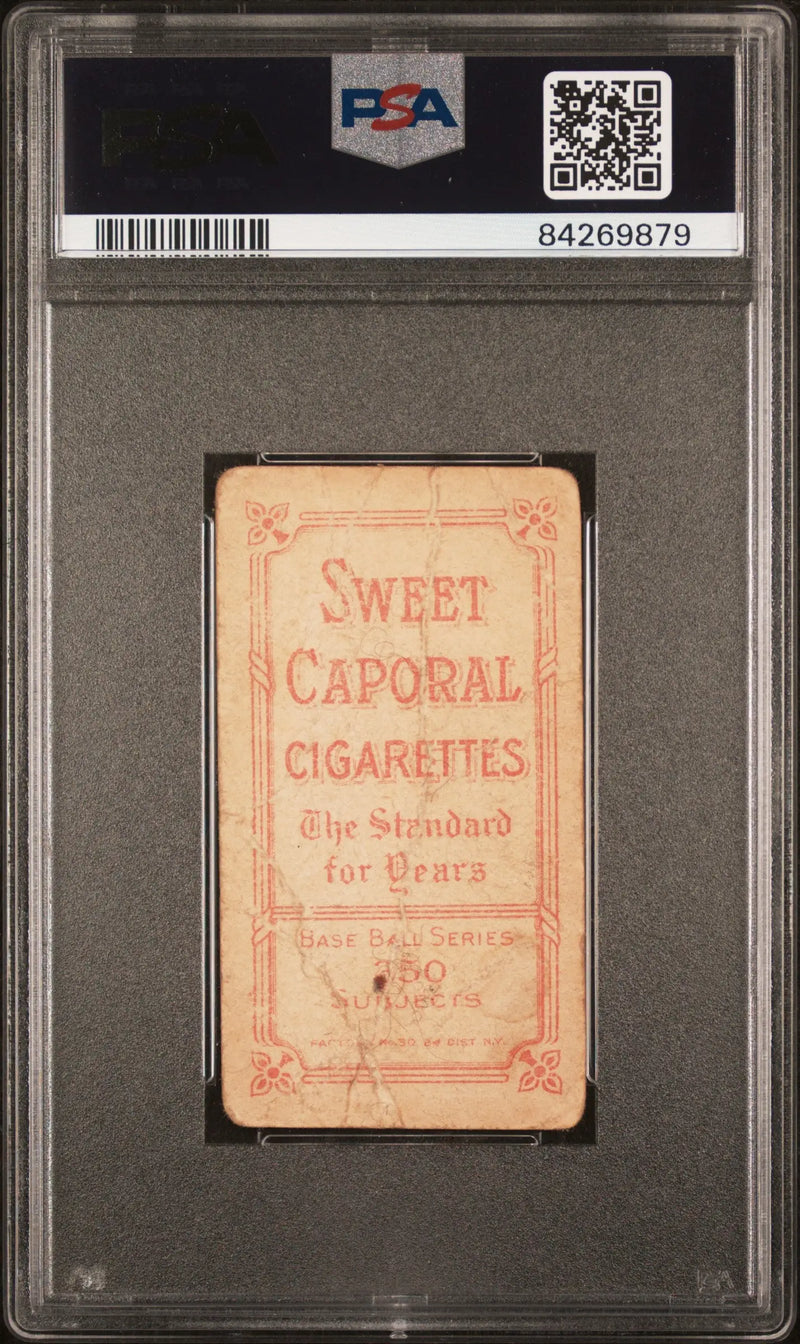 PSA-graded Bugs Raymond T206 Sweet Caporal Cigarettes card in protective holder